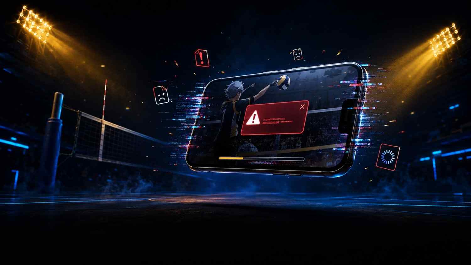 Spike Mod APK error warning screen with glitch effects on mobile phone.