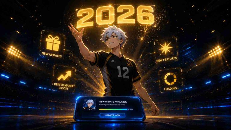 The Spike 2026 update screen showing new updates, new features, performance boost, and update now button.