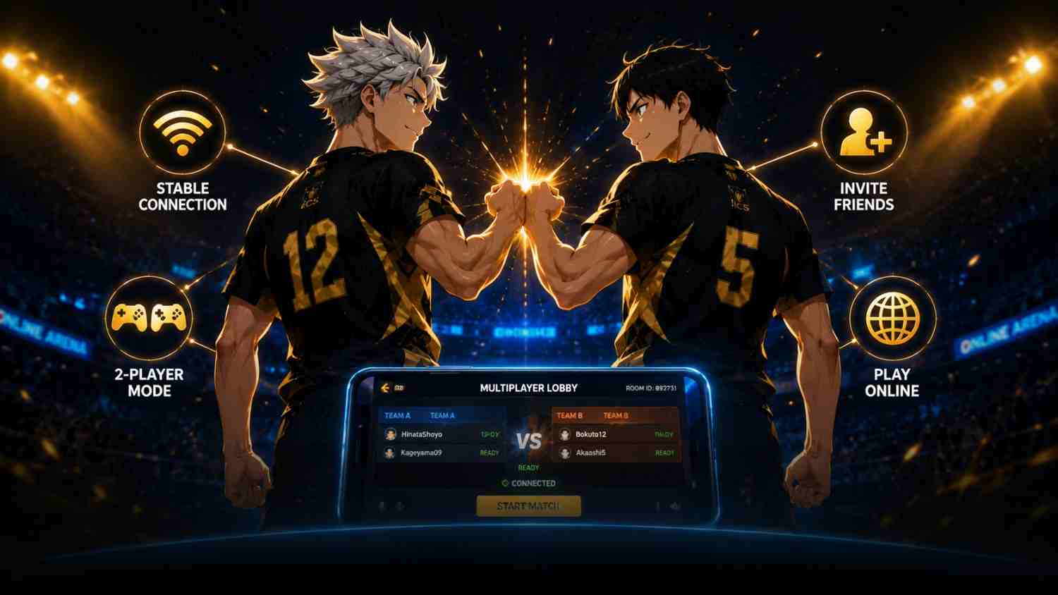 The Spike multiplayer lobby screen showing Team A vs Team B with invite friends and play online options